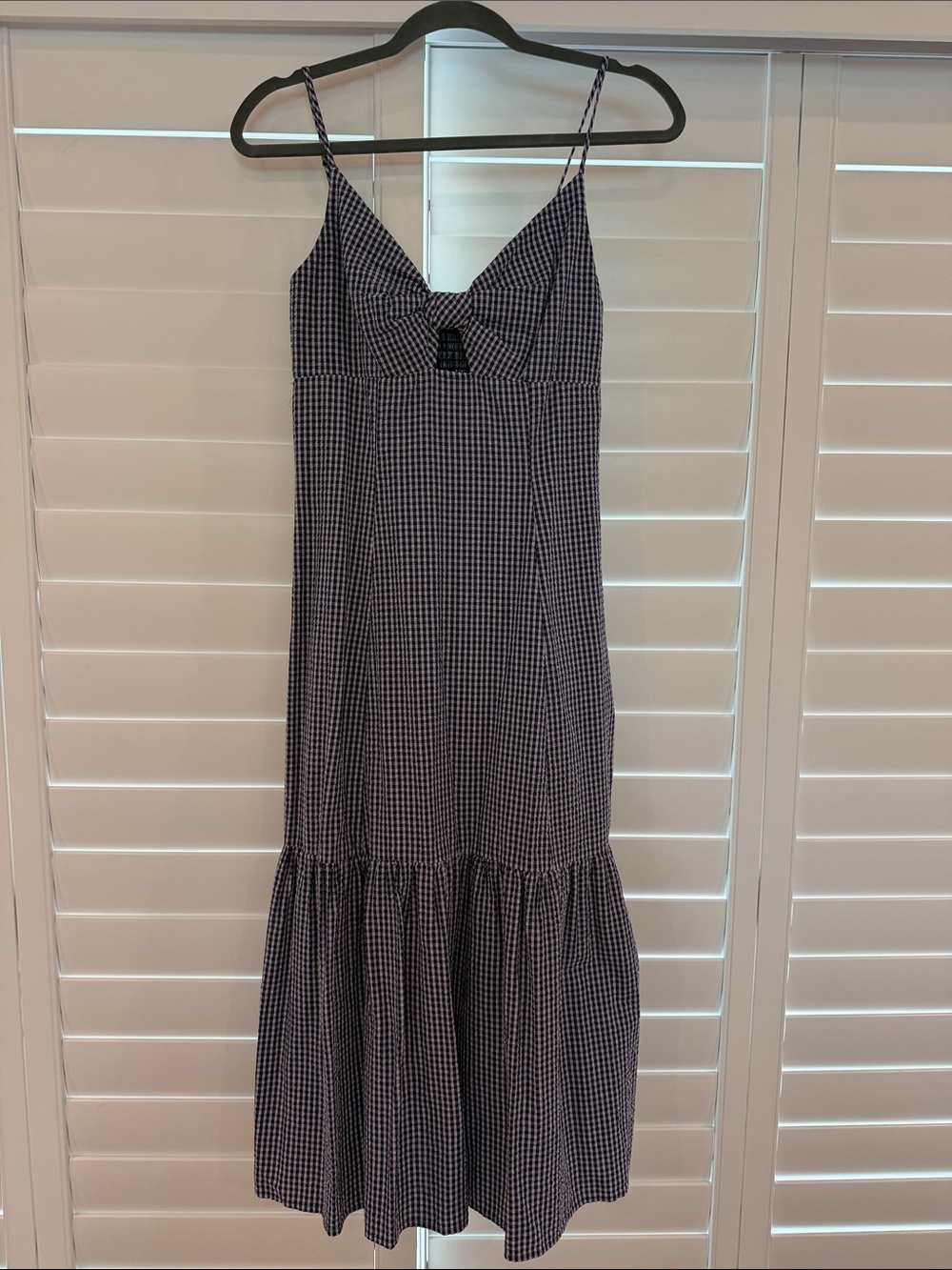 Rails Navy and Lavender Gingham Midi Dress with Tie Front